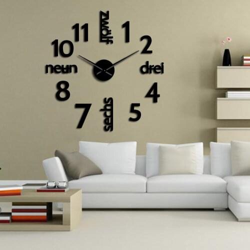 DIY Large Wall Clock Silent Movement For Living Room German Language Mixed Arabia Numerals Frameless Big Numbers Large Clock