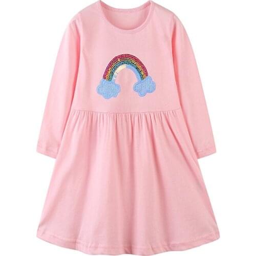 Brand Long Sleeve Children Girls Dress with Rainbow Beading Cotton New Year Autumn Toddler Costume Hot Selling Kids Dresses