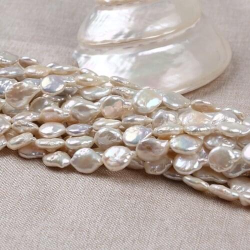 13-14mm natural freshwater white coin shape irregular shape pearls beads with tail string strands jewelry