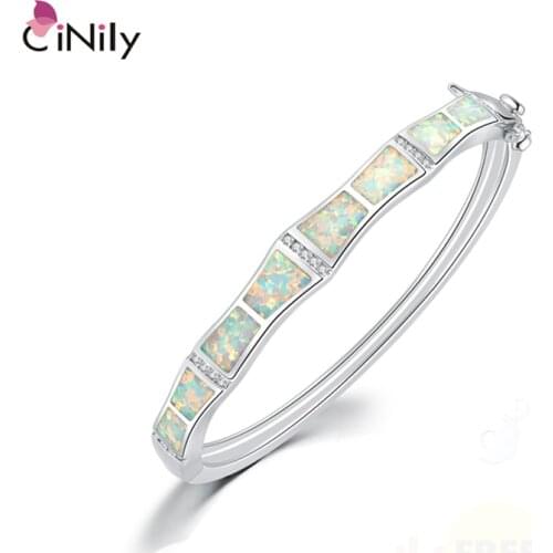 CiNily Plus Size White & Blue Fire Opal Stone CZ Crystal Filled Bangles Silver Plated Bohemia BOHO Vintage Luxury Jewelry Woman