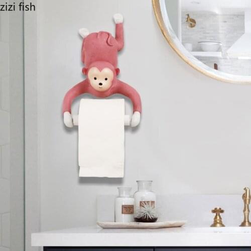 Lovely Monkey Paper Towel Holder Cartoons Animal Tissue Box Toilet Punch-free Wall-mounted Roll Paper Holders Bathroom Shelf