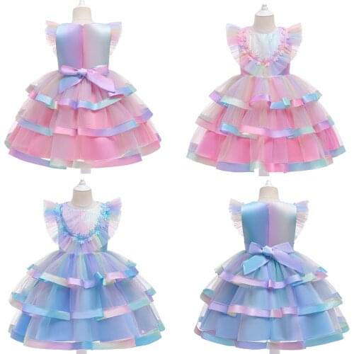 3-10Yrs Children Girls Rainbow Sundress Soft Kids Girls 3-Layers Tutu Sundress Summer Infant Kids Tutu Clothing Outfits