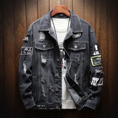 Mens Jeans Jackets Coats Black Holes Denim Coats New Fashion Men Spring Autumn Loose Casual Jean Jackets Outwear Denim Jackets