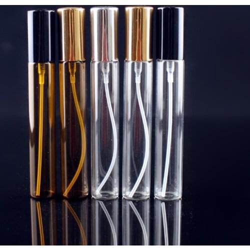 50pcs/lot 15ML 20ML Amber Glass Spray Bottle Sample Thin Glass Vials Portable Mini Perfume Atomizer Gold Silver Cap