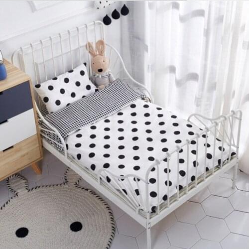 3Pcs Cotton Crib Bed Linen Kit Cartoon Baby Bedding Set Includes Pillowcase Bed Sheet Duvet Cover Without Filler
