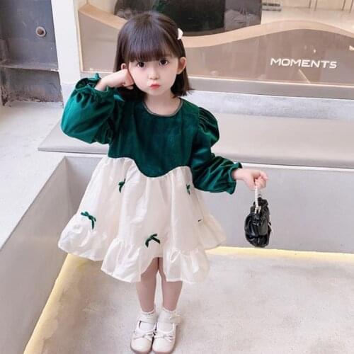 Korean Lovely Girls Autumn Princess Dress Fashion Long Sleeve Bow Mesh Ball Gown Kids Birthday Costume Elegant Party Dress 1-7Y