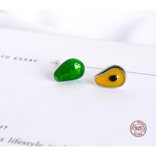 LKO 925 Sterling Silver Asymmetry Fruit Avocado Stud Earrings Exquisite Simplicity Earrings For Women Jewelry Gift Accessories