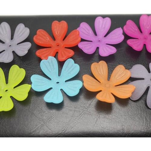 50 Mixed Color Frosted Acrylic Heart Petal Flower Bead Cap 26mm Jewelry Flower