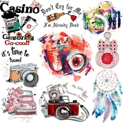 Pulaqi Fashion Girls Camera Iron on Patches For Clothing Thermal Stickers On Clothes Heart Transfers Patch Appliques Accessories