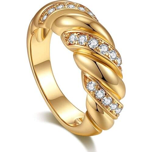 Trendy Knot Irregular Crystal Zircon Diamonds Gemstones Rings for Women 18k Gold Filled Jewelry Stackable Bands Accessories INS