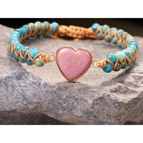 Natural Stone Heart Bracelets Women Leather Wrap Stones Tiger Eye Beads Rope Weaving Statement dropshipping bracelet men Gifts