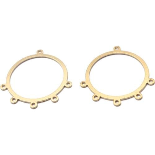 20pcs Raw Brass Porous Charms Round Circle Charms Connector With 5 holes For DIY Jewelry Earrings Making Accessories