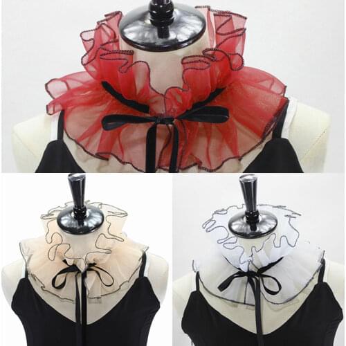 New Fashion Victorian Vintage Organza Agaric Ruffles Stand Fake Collar Stage Cosplay Costume Neck Ruff with Ribbon Bowknot