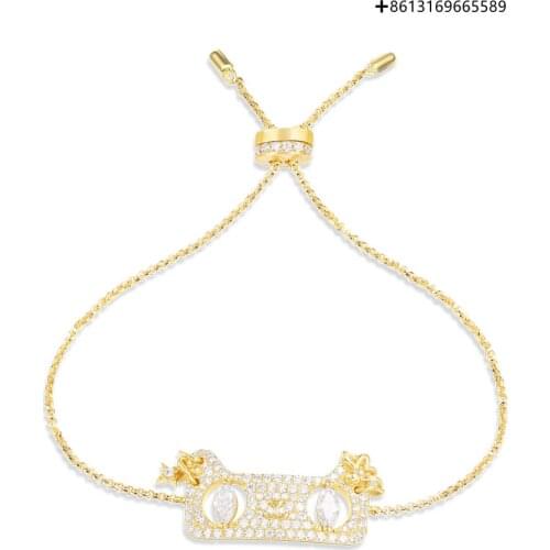 Original Reproduction 1:1 Golden Gold Diamond Studded Cat Bracelet