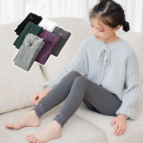 Autumn and Winter New Style CHILDRENS Leggings Anti-pilling Combed Cotton Girls' Pantyhose Lace Baby Cropped Leggings
