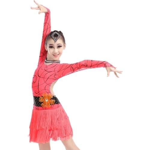 Latin Dance Dress For Girls Competition Fringed Dress Girls Rumba Cha Cha Tassel Salsa Dresses Clearance Promotion
