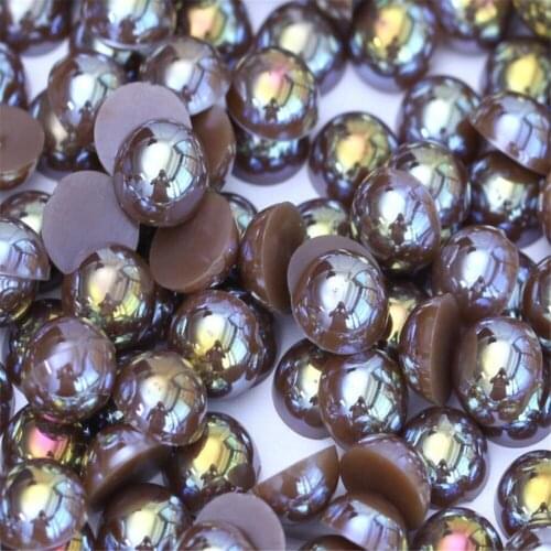 MHS.SUN Loose Coffee AB Color Half Round Pearl Beads 1.5mm-12mm Flatback ABS Plastic Imitation Half Pearl Jewelry Accessories