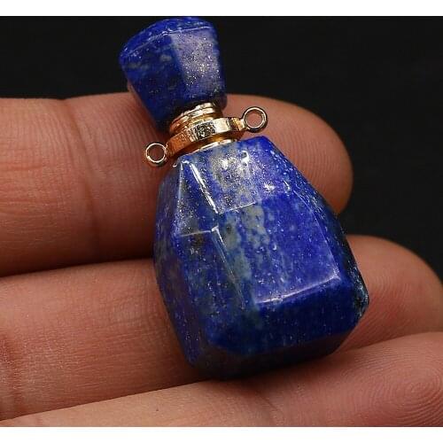 Natural Stone Gemstone Green Gold Perfume Bottle Pendant Retro Romantic Handmade Crafts Making DIY Necklace Pendants 18x36x14mm