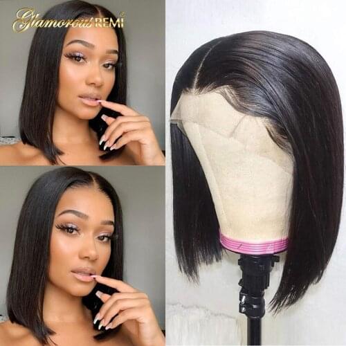 Straight Bob Wig With Baby Hair Straight Short Bob Wig 4x4 Lace Straight Human Hair Wigs For Black Women Blunt Cut Natural Color