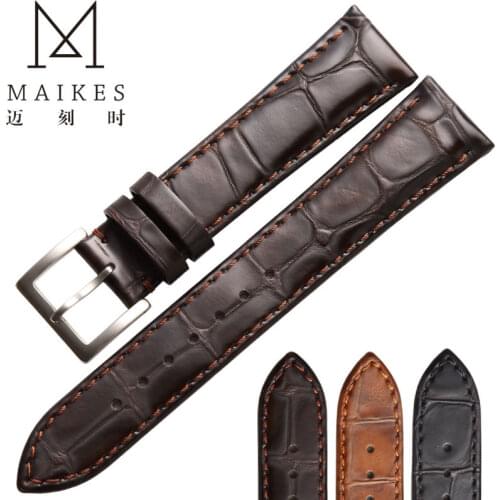 MAIKES HQ 18 19 20 22 mm Watchbands Genuine Leather Strap Accessories Watch band Brown Watches Bracelet For Longines