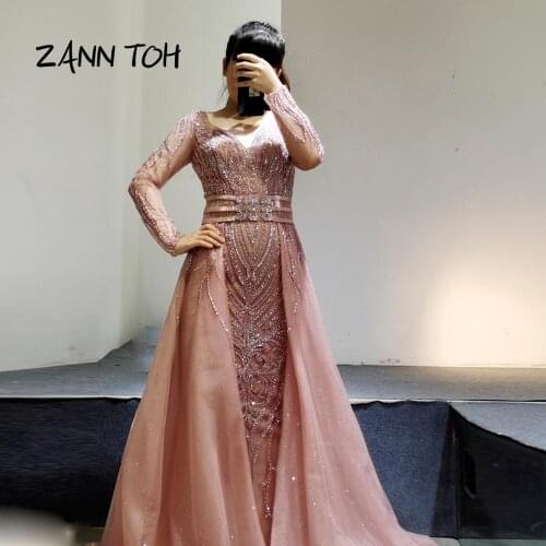 Luxury Evening Dresses Long Plus Size Formal Long Sleeve Beading Dubai Evening Dress Plus Size Robe De Soiree