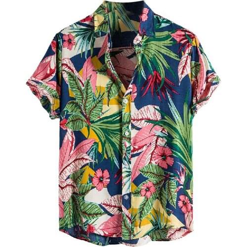 Summer Linen Shirts Men Clothing Casual Print Mens Short Sleeve Vintage Clothes Tops Loose Men Beach Hawaiian Harajuku кимоно