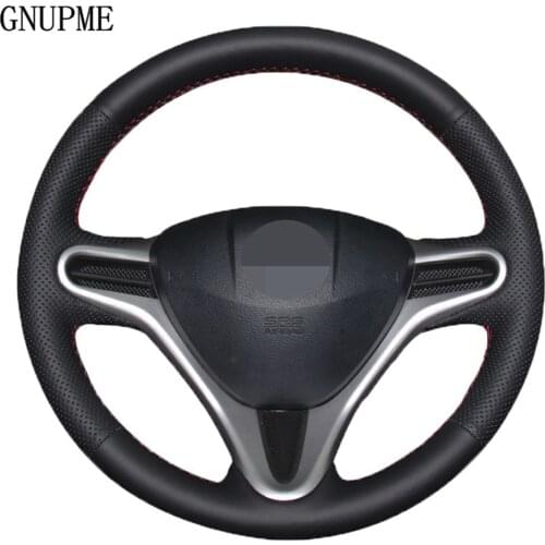 Hand-stitched Black Artificial Leather Car Steering Wheel Cover For Honda Fit City 2009-2013 Jazz 2009-2013 Insight 2010-2014