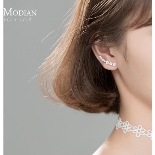 Modian 100% 925 Sterling Silver Charm Flower Elegant Long Style Stud Earrings For Women Girls Dazzling Wedding Fine Jewelry