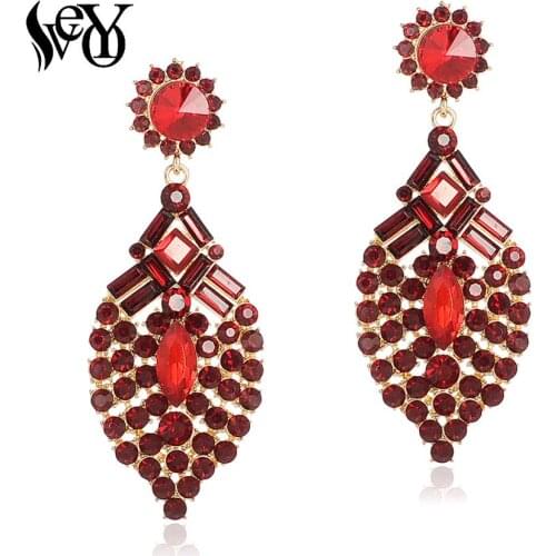 VEYO Elegant Rhinestone Earrings Luxury Crystal Drop Earrings for Women Geometry Design Pendientes New