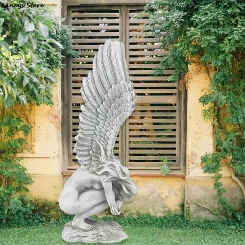 24*6.6*10.4 Angel Redemption With Wing Resin European Nordic Style Elf Garden Fountain Decoration Miniatures Pool Sculpture