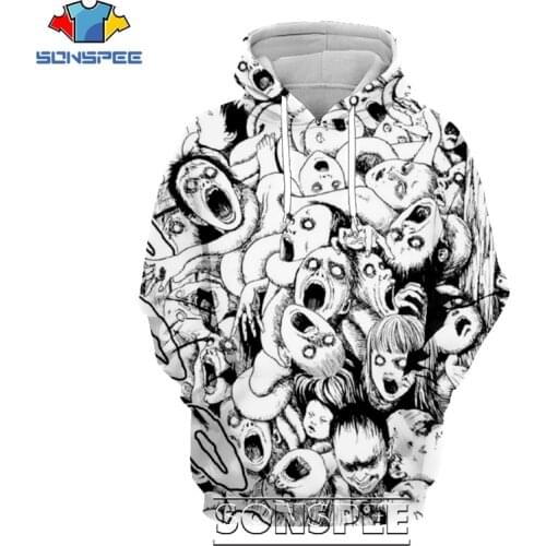 SONSPEE 3D Print Junji Ito Hoodie Men Women Casual Streetwear Hip Hop Long sleeve Leisure Pullover Tops Horror Anime Sweatshirt