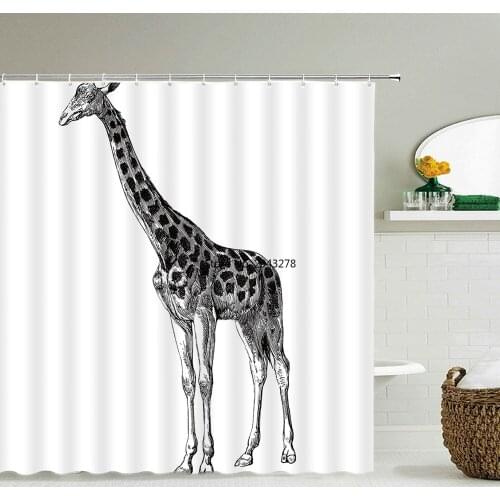 Waterproof Fabric Shower Curtain 3D Cartoon Black White Cute Funny Giraffe Print Bathroom Curtains with Hooks Home Decoration
