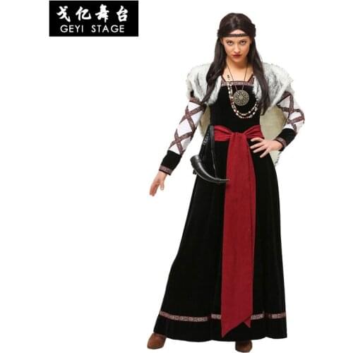 Adult Women Medieval Viking Pirate Costume Carnival Costume Cosplay Halloween Women Long Dress Pirates Outfits Costume