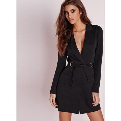Elegant Blazer Dress Autumn Women OL Suit jacket single-button Lace Up Long Deep V-Neck Dress long sleeves Pencil Woman Suit