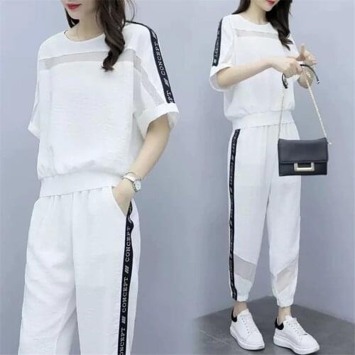 2020 Summer Casual Tracksuits Women 2 Piece Set ONeck Tops + Pants New Arrival Short Sleeve Sporting Suits