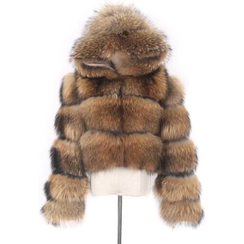 Women Real Fur Coat Winter Removable Jacket Women Big Fluffy Natural Raccoon Fur Hood Thick Warm Outerwear Streetwear 2021 New