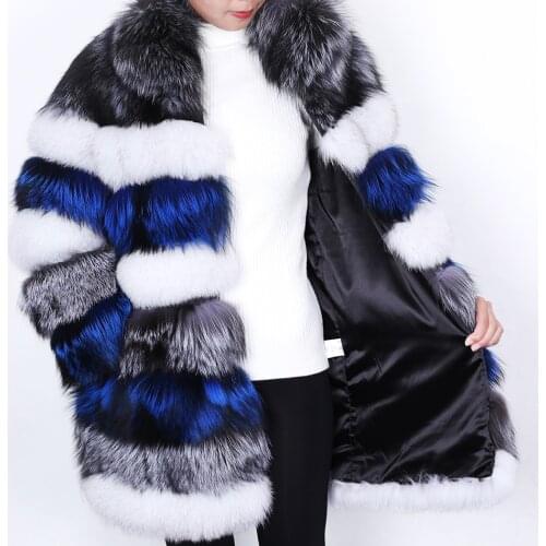 100% Real Fur Winter Coat Fox Jacket Ladies Warm Fashion Natural Fox Fur Coat Stand Collar Long Sleeve Leather Coat