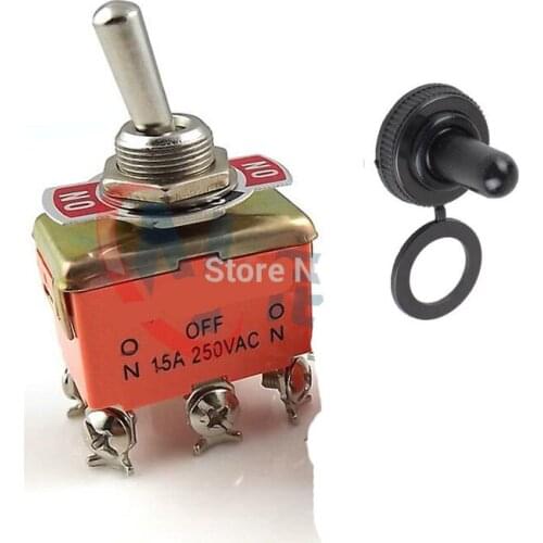 15A 250V SPST 6 Terminal ON OFF ON Toggle Switch with waterproof cap