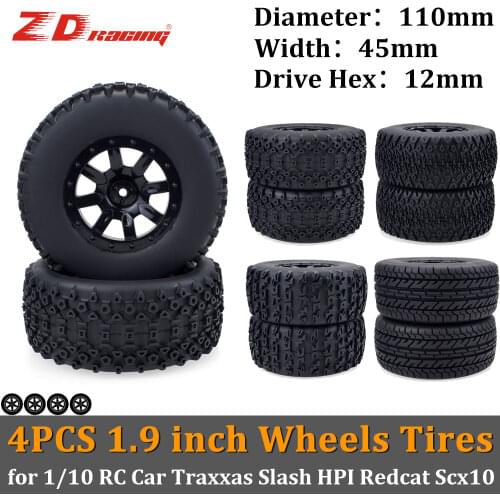 SURPASS HOBBY 4PCS 1/10 Rc Wheels Tires 75mm Rim 12mm Hex for 1/10 RC Car Traxxas Slash HPI Redcat Scx10 Trx4 Short Course Truck