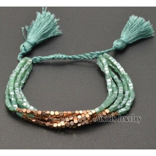 Grass Green Color Plating 3mm Cubic Crystal Glass Bead Adjustable Bracelets Fashion Tassel Summer Women Jewelry Gift 20pcs/lot