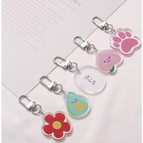 Cartoon Cute Peach Avocado Flower Smile Face Keychain for Women Trinket Key Chains Ring Car Bag Pendent Charm Fruit key Ring