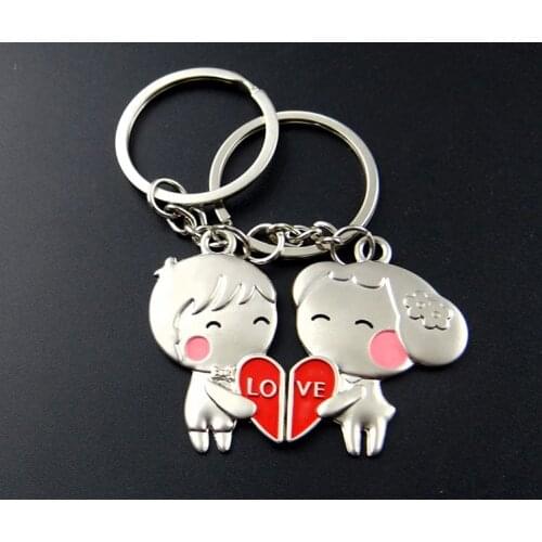 Zinc Alloy Heart Shaped LOVE Couple Key Chains Boy and Girl Key Rings Wedding Gift W9559