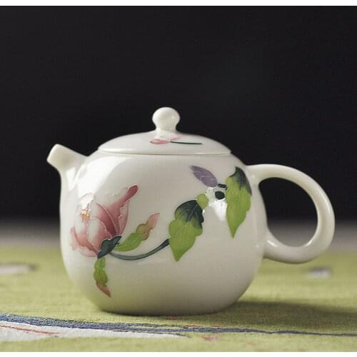 220ml Teapot Ceramic Porcelain Relief Flower Pattern Xishi Pot Home Drinkware Kung Fu Tea Set Tea Kettles for Birthday Gifts