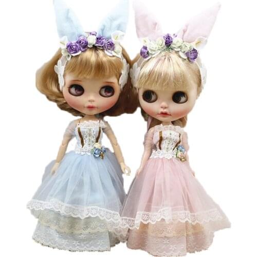 DBS Blyth icy 1/6 30cm bjd pink & sky blue long dress girl gift toy licca