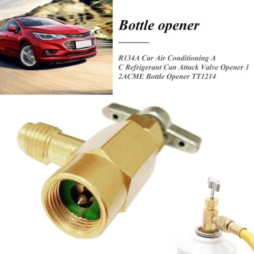 For R134A Refrigerant 1/2 ACME Threads 1/4" SAE Bottle Opener Adapter A/C Refrigerant Can Tap Valve Brass Gold Bottle Adapter