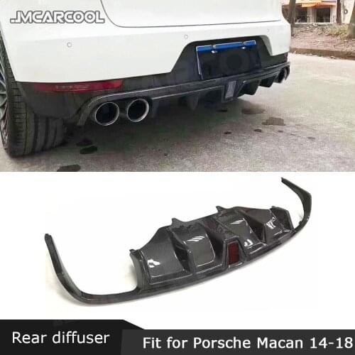 For Porsche Macan 2014-2018 Rear Lip Diffuser With LED Light Carbon Fiber / FRP Fins Shark Style Bumper Guard