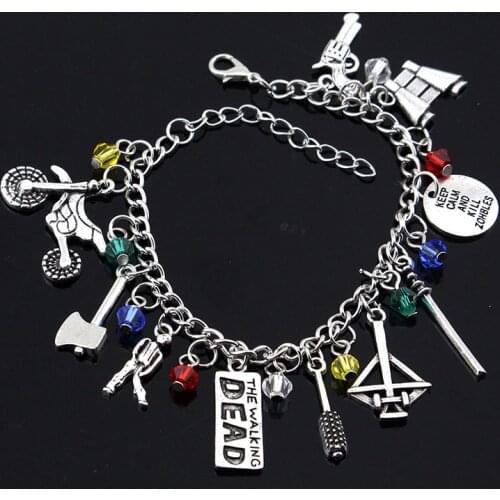Drop Shipping The Walking Dead inspired bracelet Apocalypse Zombie Survival Horror charm bracelet crossbow telescope axe gun