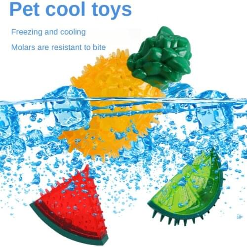 Dog Toys Summer Cooling Pet Chew Toys Fruit Rubber Squeak Toy for Dog Cool Down Clean Teeth Pet Toothbrush Molar Bite Chew Toy