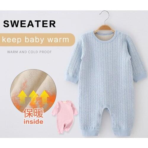 Newborn Baby Cable Knit Sweater Romper Winter Clothes Long Sleeve Warm Cotton Jumpsuit Outfit Boy Girl Snowsuit Bodysuit Overall