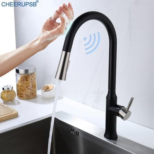 Smart Touch Kitchen Faucet Stainless Steel Automatic Sensor Crane Deck Mount Single Hole Stream Water Tap Hot Cold Mixer Faucet